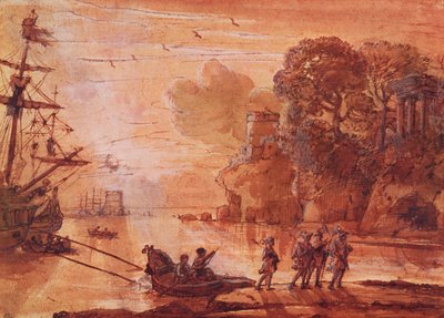 The Disembarkation of Warriors in a Port, Possibly Aeneas in Latium, 1660-65 by Claude Lorrain